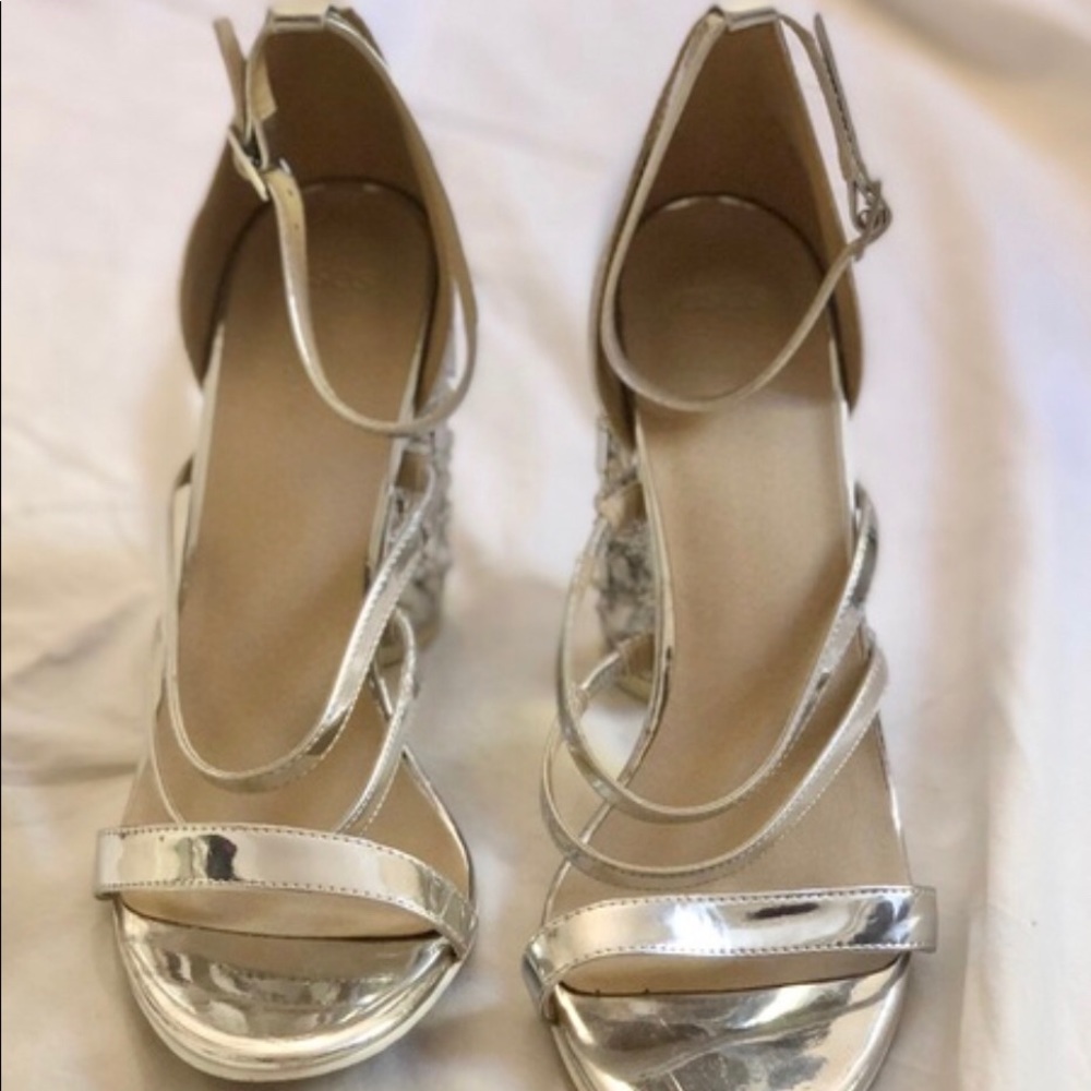 ASOS Silver Metallic Strappy Jeweled Heels Size 9